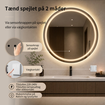 Rundt Spejl med Frontlight LED-lys og Antidug Ø80 cm