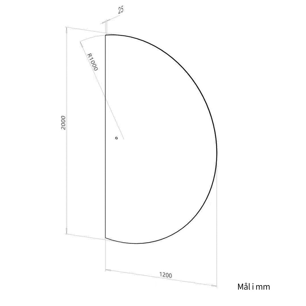 Halvcirkel spejl med LED-lys 120x200 cm (Højrevendt)