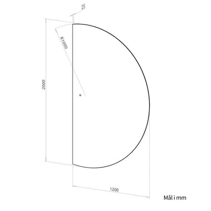 Halvcirkel spejl med LED-lys 120x200 cm (Højrevendt)
