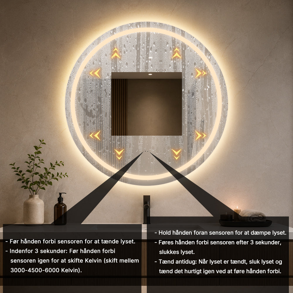 Rundt Spejl med Frontlight LED-lys og Antidug Ø80 cm