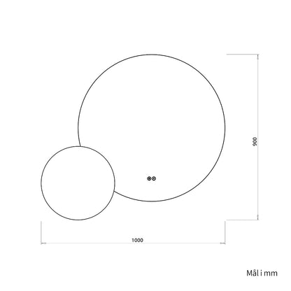 Dobbelt spejl med LED-lys og Antidug Ø80 + Ø40 cm (Højrevendt)