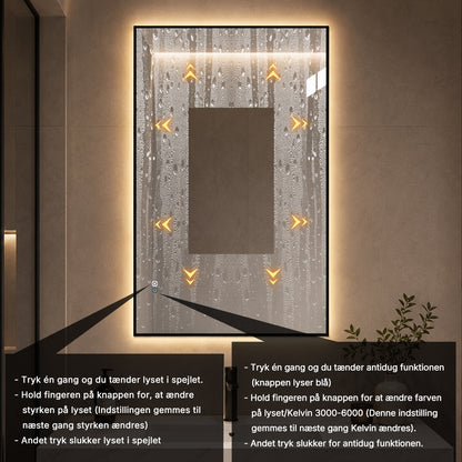 Rektangulært Spejl med LED-lys og Antidug 80x120 cm - Sort ramme 90º