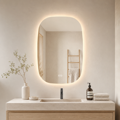 Elipseformet spejl med LED-lys og Antidug 60x90 cm