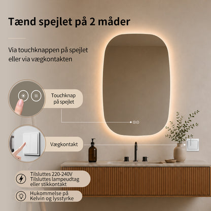 Elipseformet spejl med LED-lys og Antidug 60x90 cm