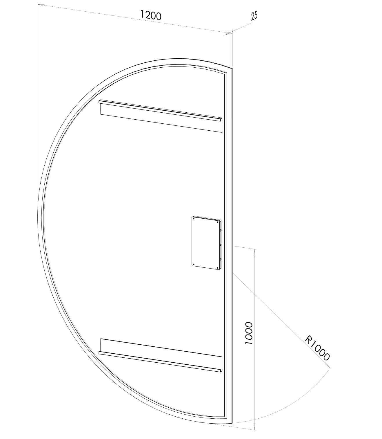 Helfigur spejl bredde 120 cm højde 200 cm halv cirkel med led lys