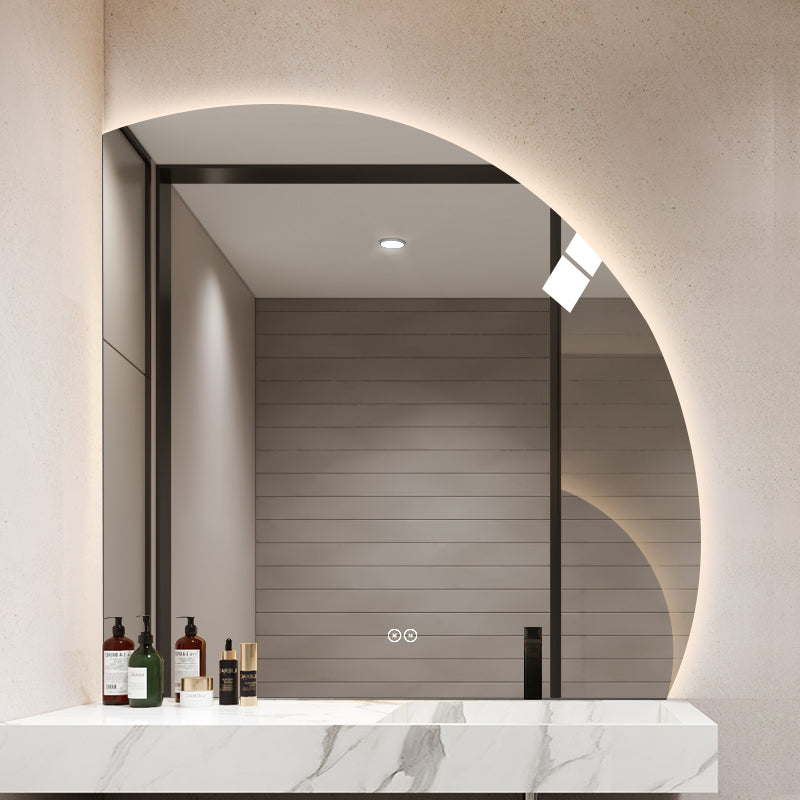 1/4 Rund spejl med LED-lys og Antidug 100x100 cm (Højrevendt)