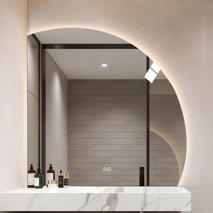 1/4 Rund spejl med LED-lys og Antidug 100x100 cm (Højrevendt)