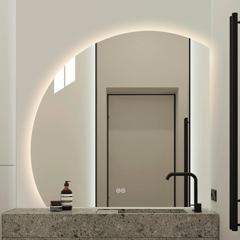 1/4 Rund spejl med LED-lys og Antidug 100x100 cm (Venstrevendt)