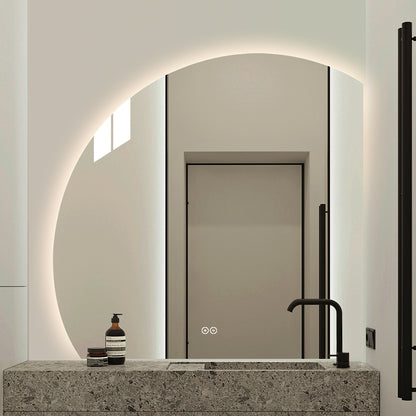 1/4 Rund spejl med LED-lys og Antidug 100x100 cm (Venstrevendt)