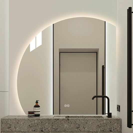 1/4 Rund spejl med LED-lys og Antidug 100x100 cm (Venstrevendt)