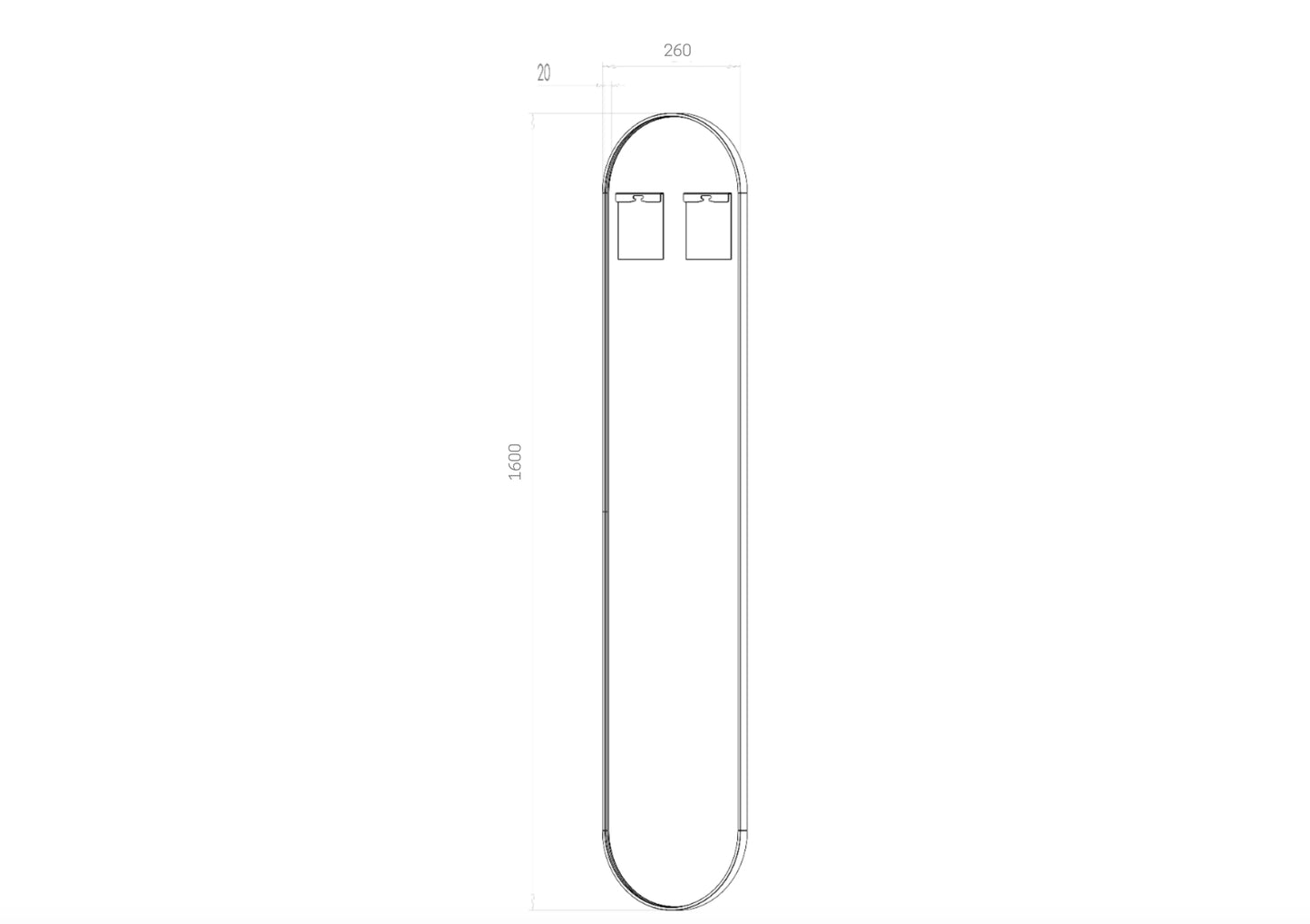Ovalt Helfigur spejl 26x160 cm - Sort ramme