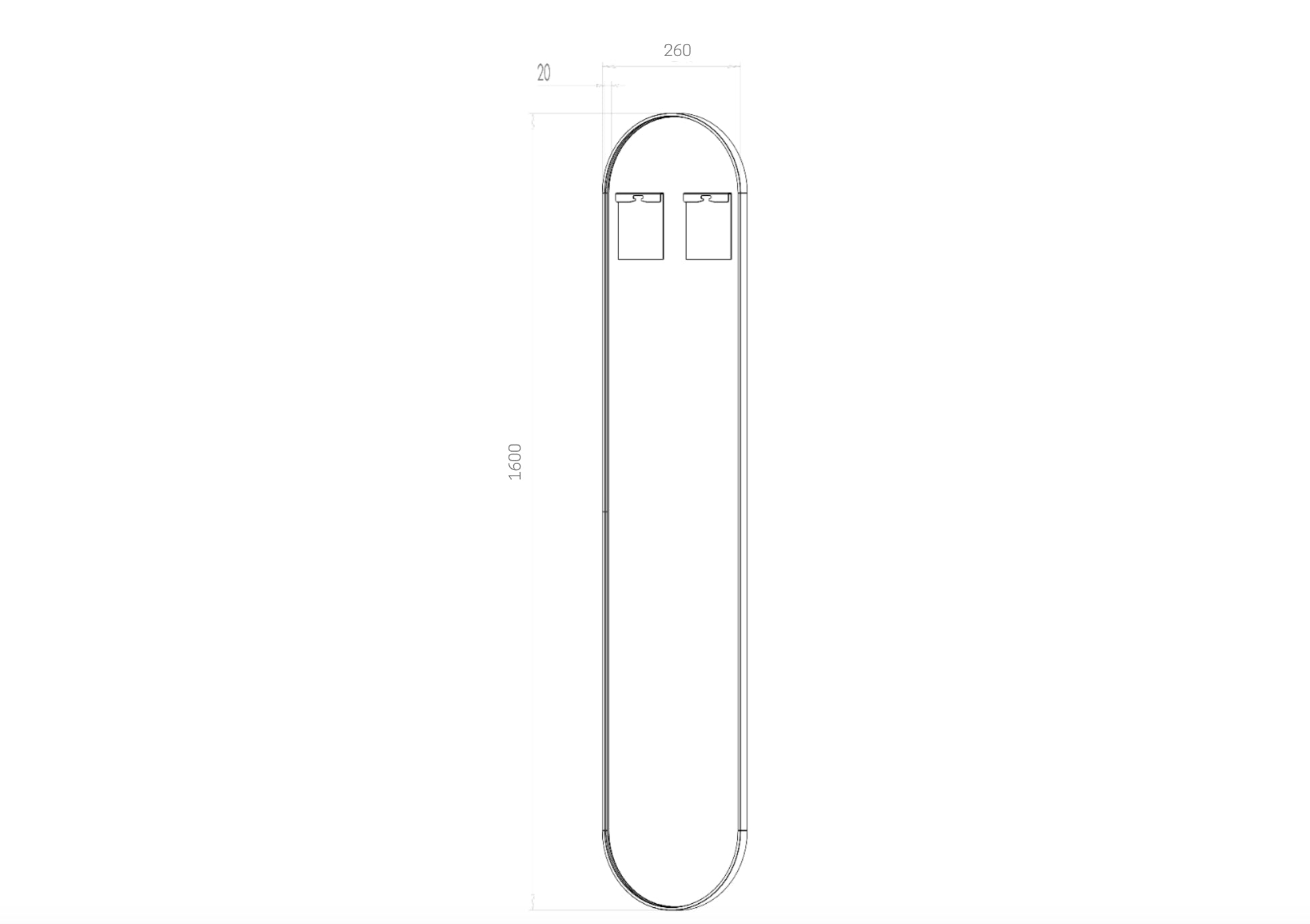 Ovalt Helfigur spejl 26x160 cm - Sort ramme