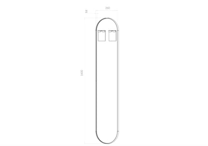 Ovalt Helfigur spejl 26x160 cm - Sort ramme