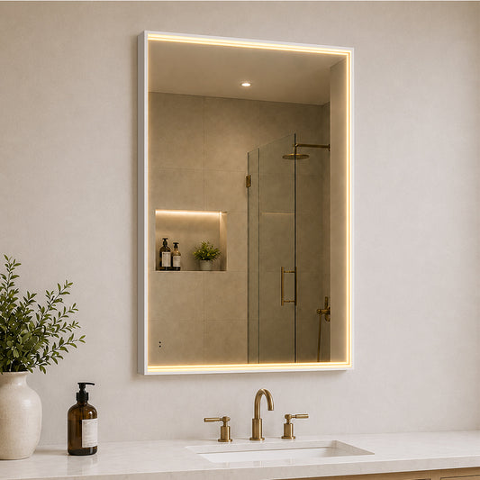 Rektangulært Spejl med LED-lys i Ramme og Antidug 80x120 cm, Hvid Ramme