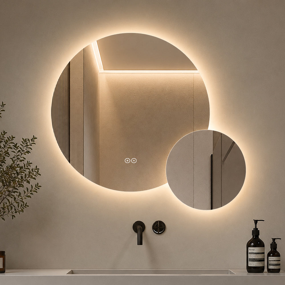 Dobbelt spejl med LED-lys og Antidug Ø80 + Ø40 cm (Venstrevendt)