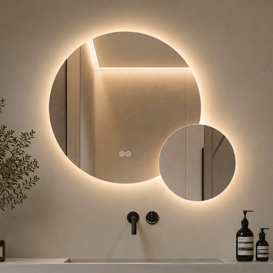 Dobbelt spejl med LED-lys og Antidug Ø80 + Ø40 cm (Venstrevendt)