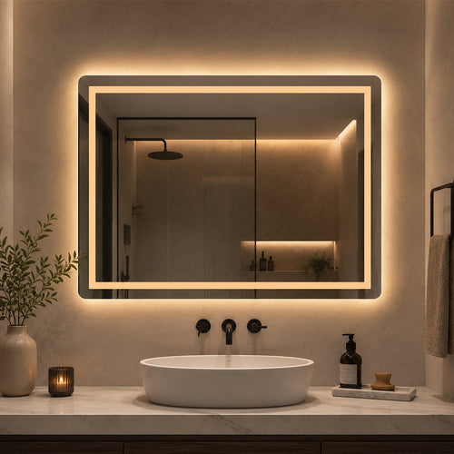 Firkantet Spejl med Frontlight LED-lys og Antidug 80x60 cm