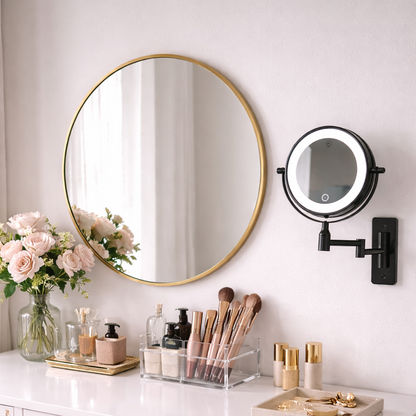Makeup Spejl m/X5 og X10 Forstørrelse og LED-lys til Væg - Sort