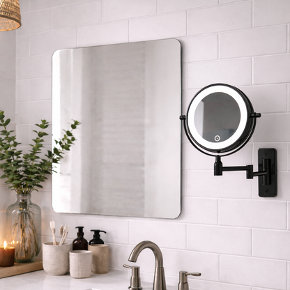 Makeup Spejl m/X5 og X10 Forstørrelse og LED-lys til Væg - Sort