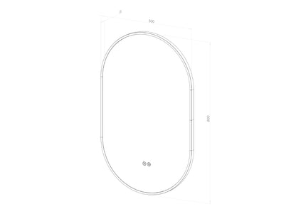 NYHED: Ovalt Spejl med LED-lys og Antidug 50x80 cm m/Sort Ramme