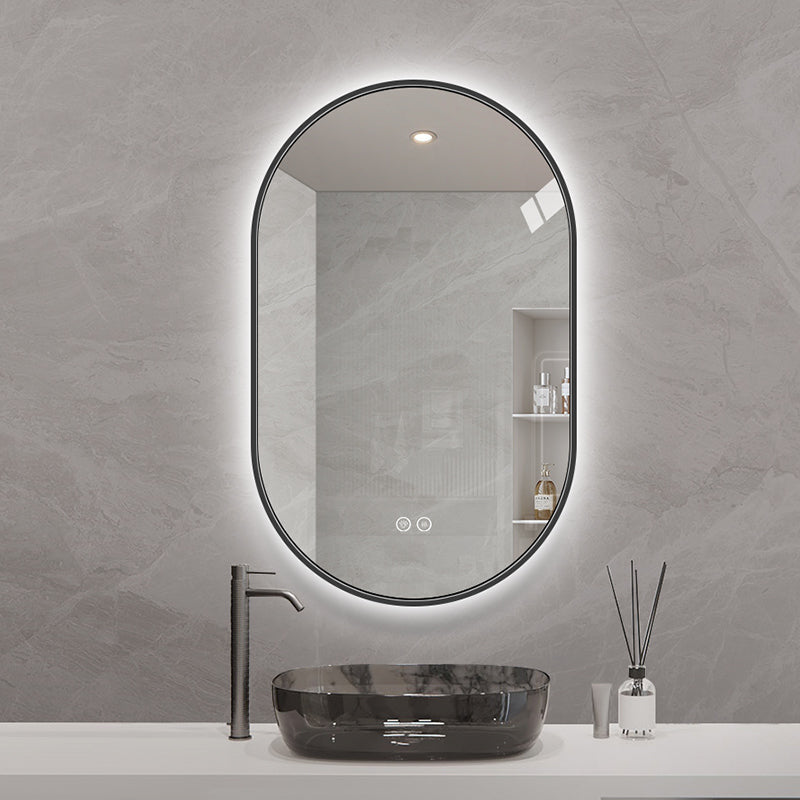 Ovalt Spejl med LED-lys og Antidug 50x80 cm m/Sort Ramme