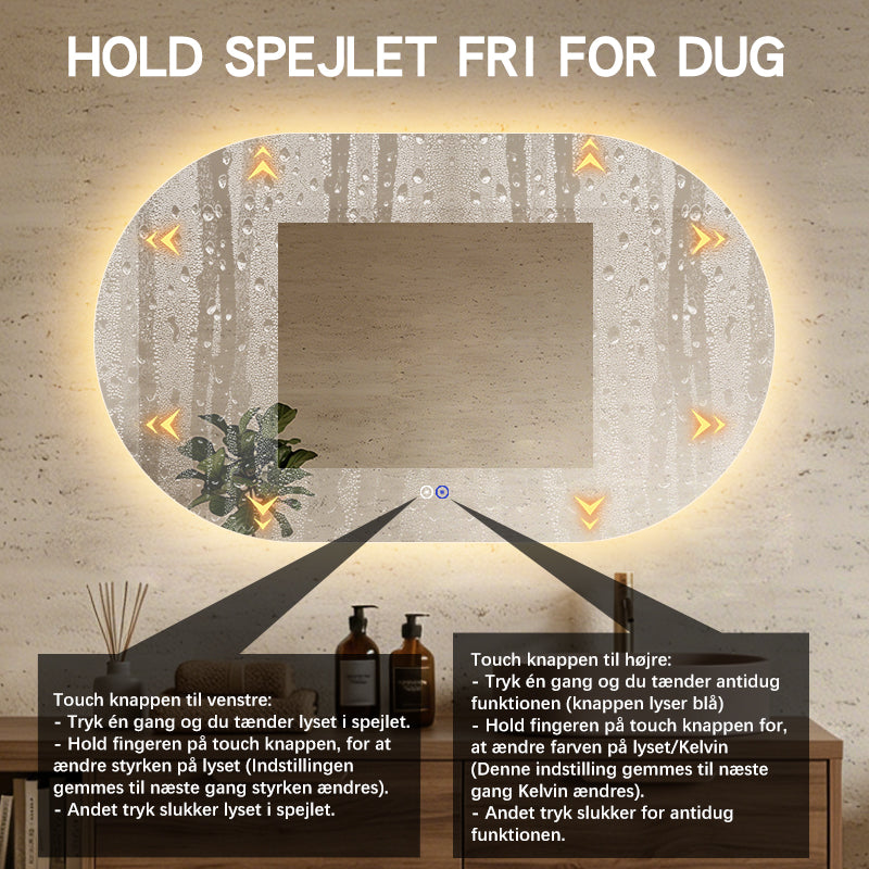 Ovalt Spejl med Lys og Antidug 120x80 cm