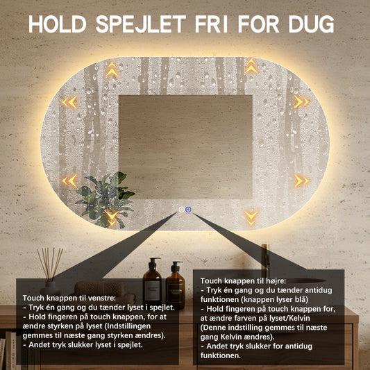 Ovalt Spejl med Lys og Antidug 120x80 cm