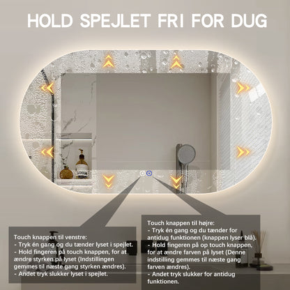 Ovalt Spejl med Lys og Antidug 140x80 cm