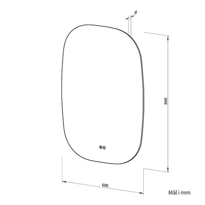 Elipseformet spejl med LED-lys og Antidug 60x90 cm