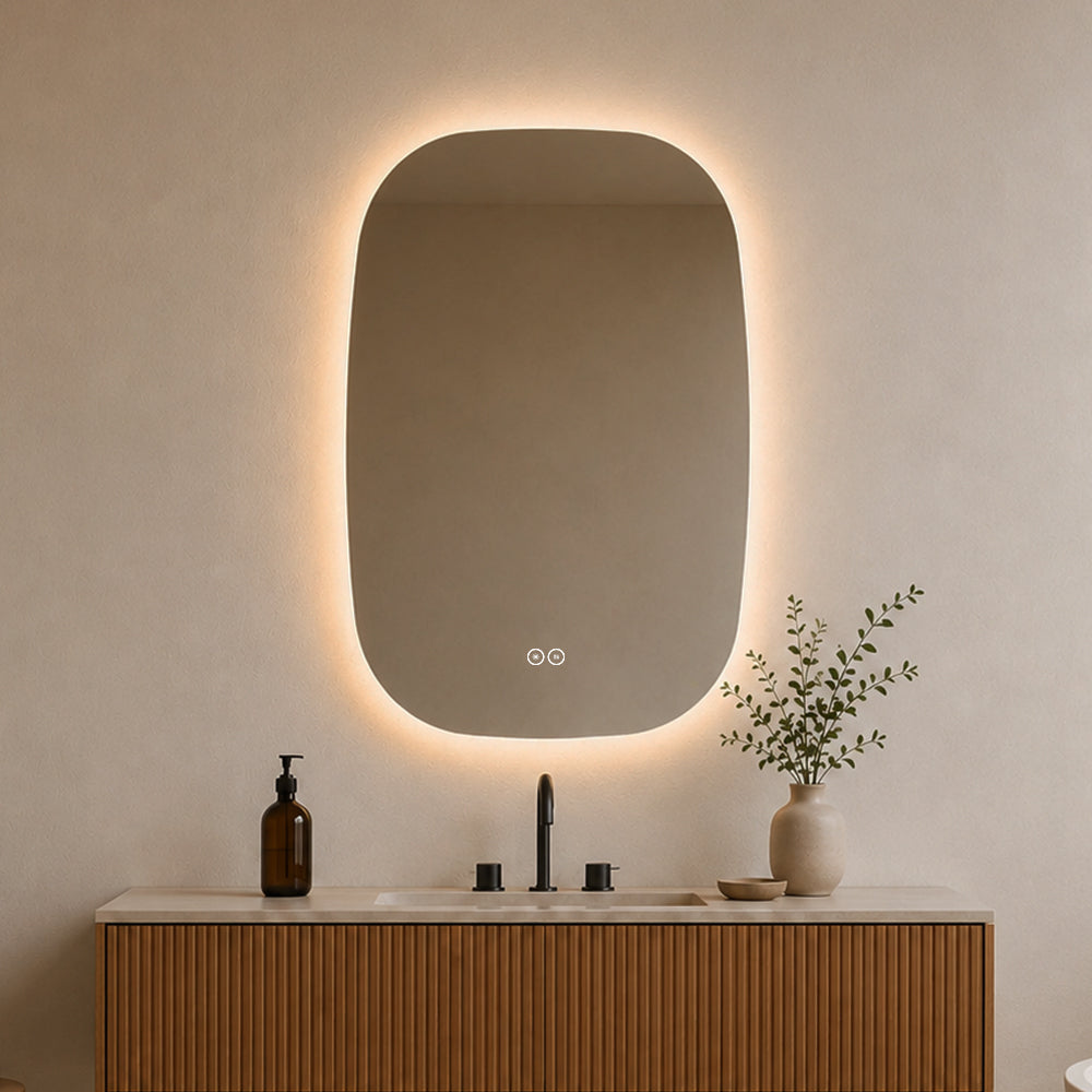 Elipseformet spejl med LED-lys og Antidug 60x90 cm