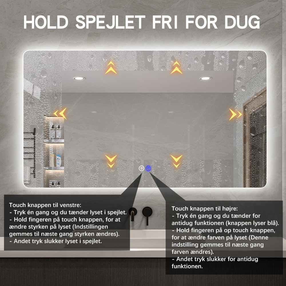 Rektangulært Spejl med LED-lys og Antidug 150x80 cm