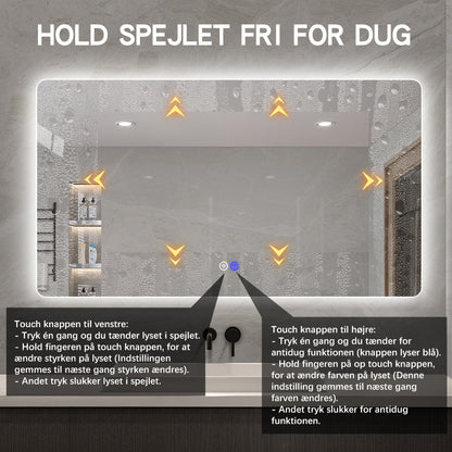 Rektangulært Spejl med LED-lys og Antidug 150x80 cm