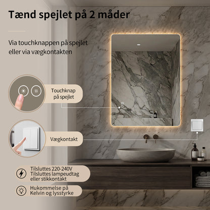 Rektangulært Spejl med LED-lys og Antidug 60x80 cm