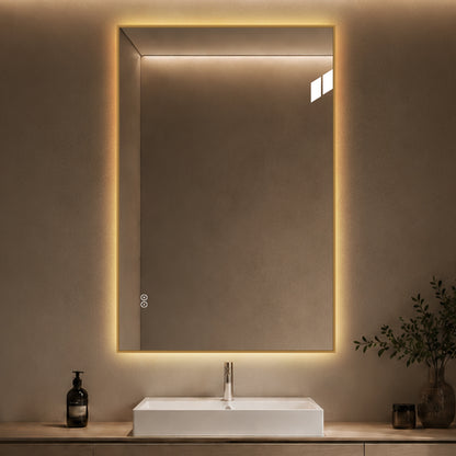 Rektangulært Spejl med LED-lys og Antidug 80x120 cm - Guld ramme 90º