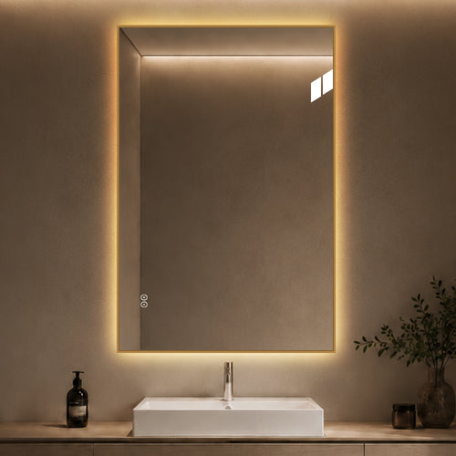 Rektangulært Spejl med LED-lys og Antidug 80x120 cm - Guld ramme 90º