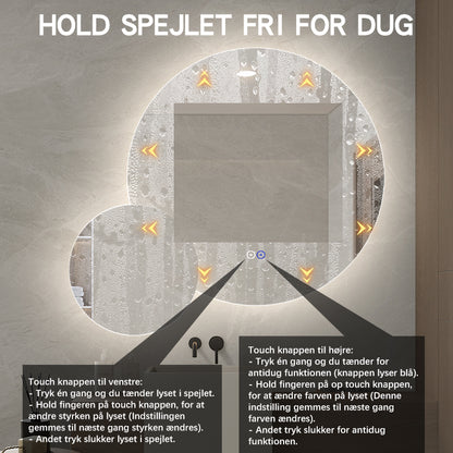 Dobbelt spejl med LED-lys og Antidug Ø80 + Ø40 cm (Højrevendt)
