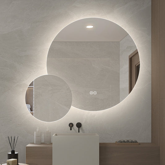 Dobbelt spejl med LED-lys og Antidug Ø80 + Ø40 cm (Højrevendt)