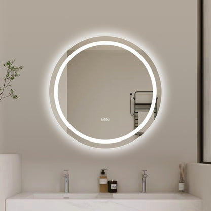 Rundt Spejl med LED-lys (front + backlight) og Antidug Ø80 cm