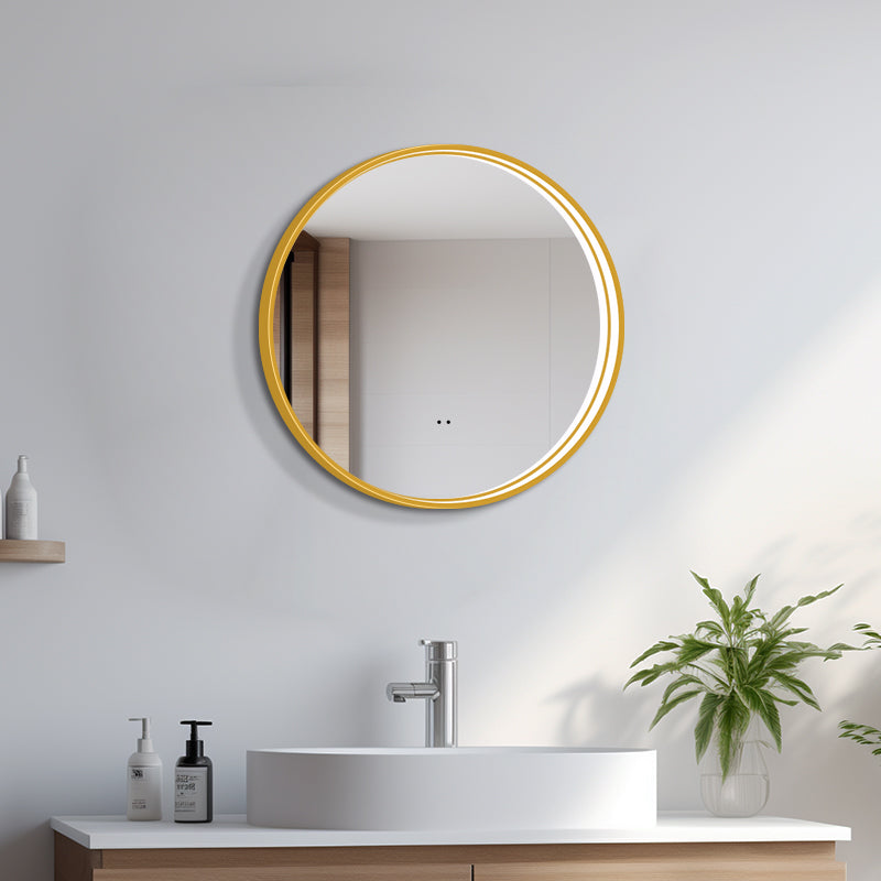 Rundt Spejl med LED-lys i Ramme og Antidug Ø60, Guld Ramme