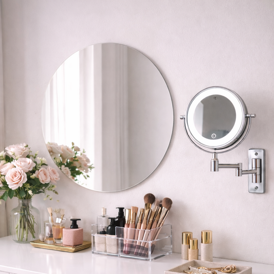 Makeup Spejl m/X5 og X10 Forstørrelse og LED-lys til Væg - Krom