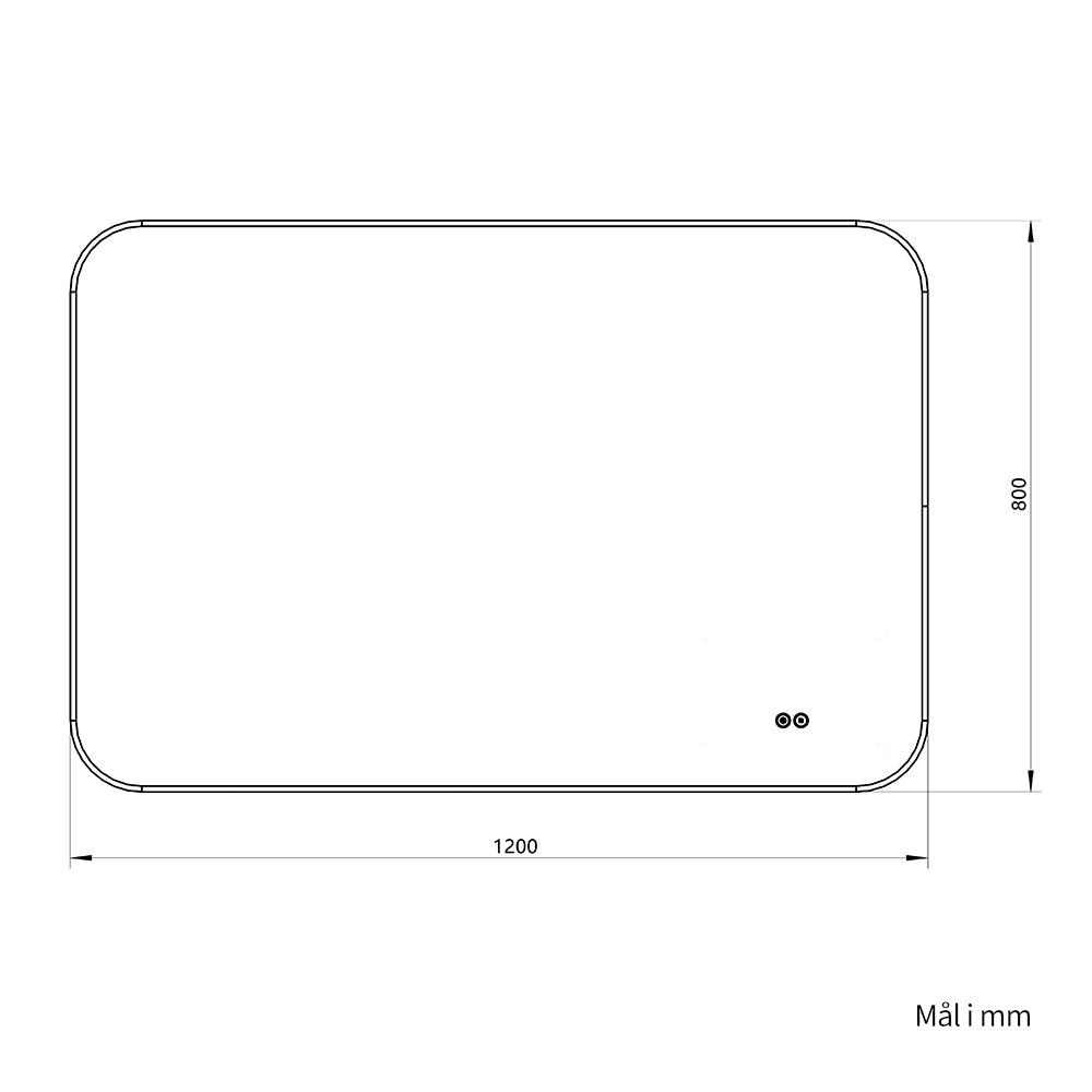 Rektangulært Spejl, med LED-lys og Antidug 120x80 cm - Sort ramme, runde hjørner