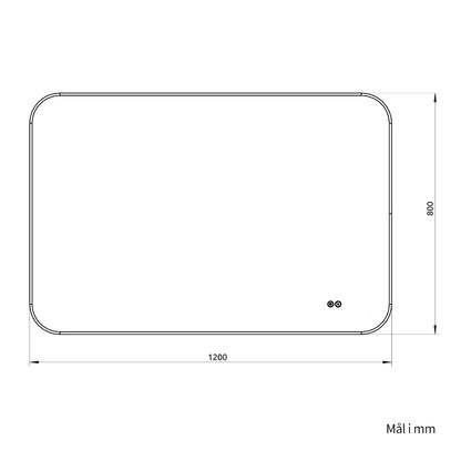 Rektangulært Spejl, med LED-lys og Antidug 120x80 cm - Sort ramme, runde hjørner