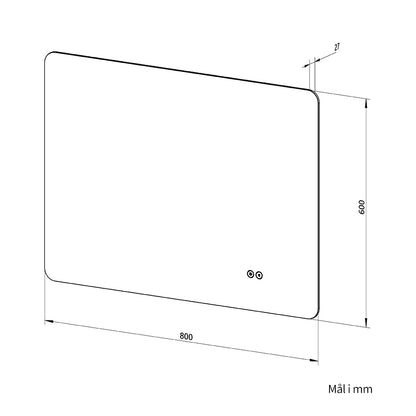 Rektangulært Spejl med LED-lys og Antidug 80x60 cm