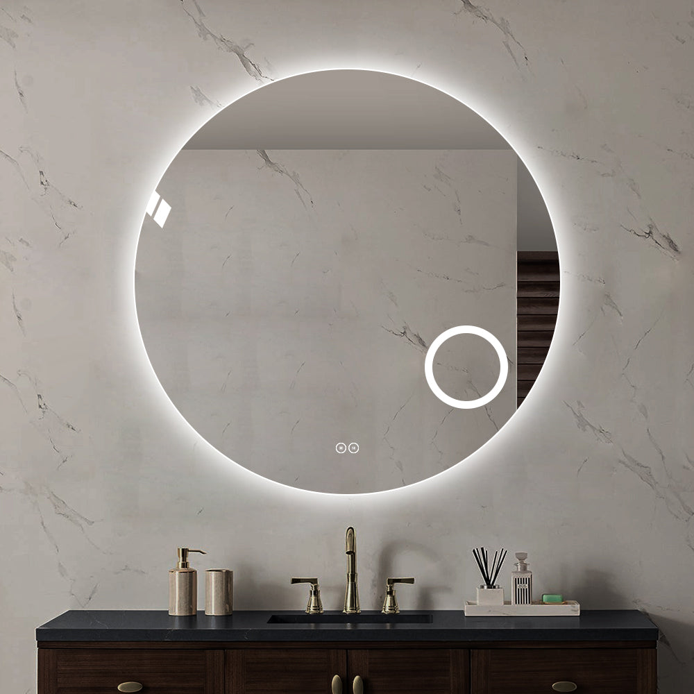 Rundt spejl med LED-lys og Antidug Ø100 cm m/makeup spejl