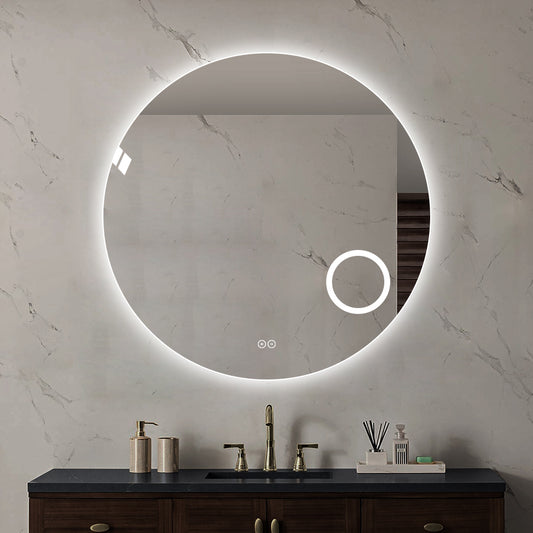 Rundt spejl med LED-lys og Antidug Ø100 cm m/makeup spejl