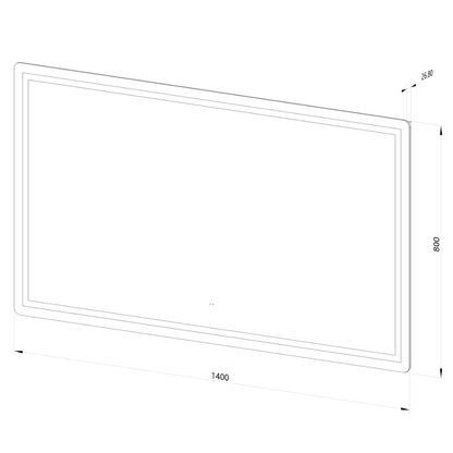 Firkantet Spejl med Frontlight LED-lys og Antidug 140x80 cm