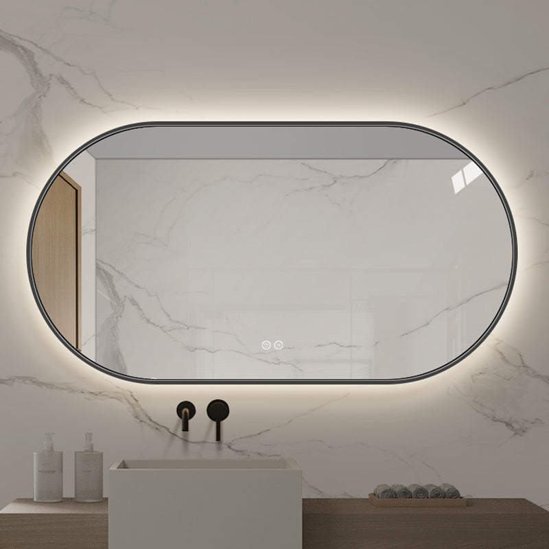 Ovalt Spejl med Lys og Antidug 150x80 cm m/sort ramme