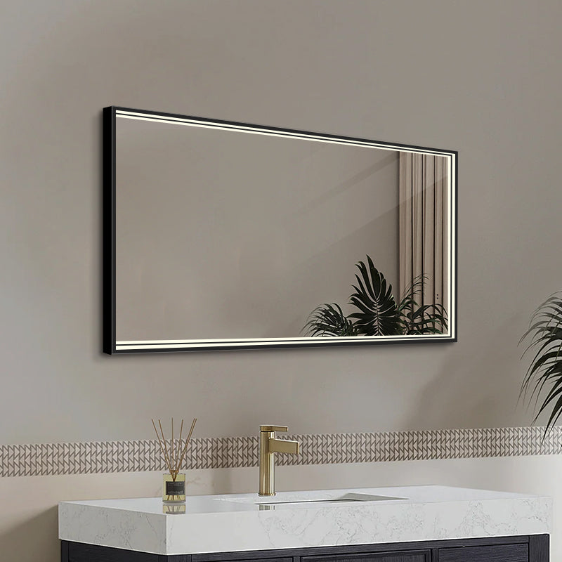 Rektangulært Spejl med LED-lys i Ramme og Antidug 120x80 cm, Sort Ramme
