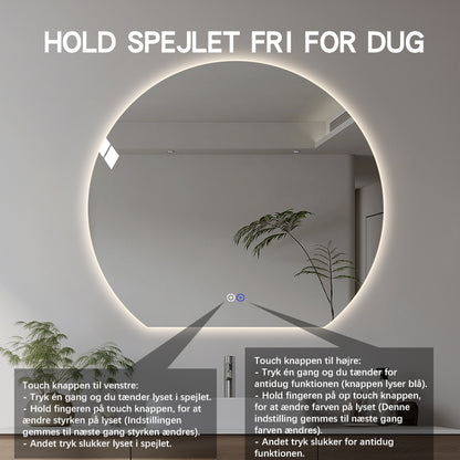 Rundt spejl med LED-lys og Antidug Ø120 cm - Skåret