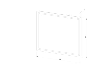 Firkantet Spejl med Frontlight LED-lys og Antidug 100x80 cm